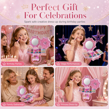 🎅Gift Idea-50% OFF!💄Washable Kids Princess Makeup Toy Set – Safe Non-Irritating Formula, Expandable Revolving Trays & Portable Shoulder Handbag Case🎀
