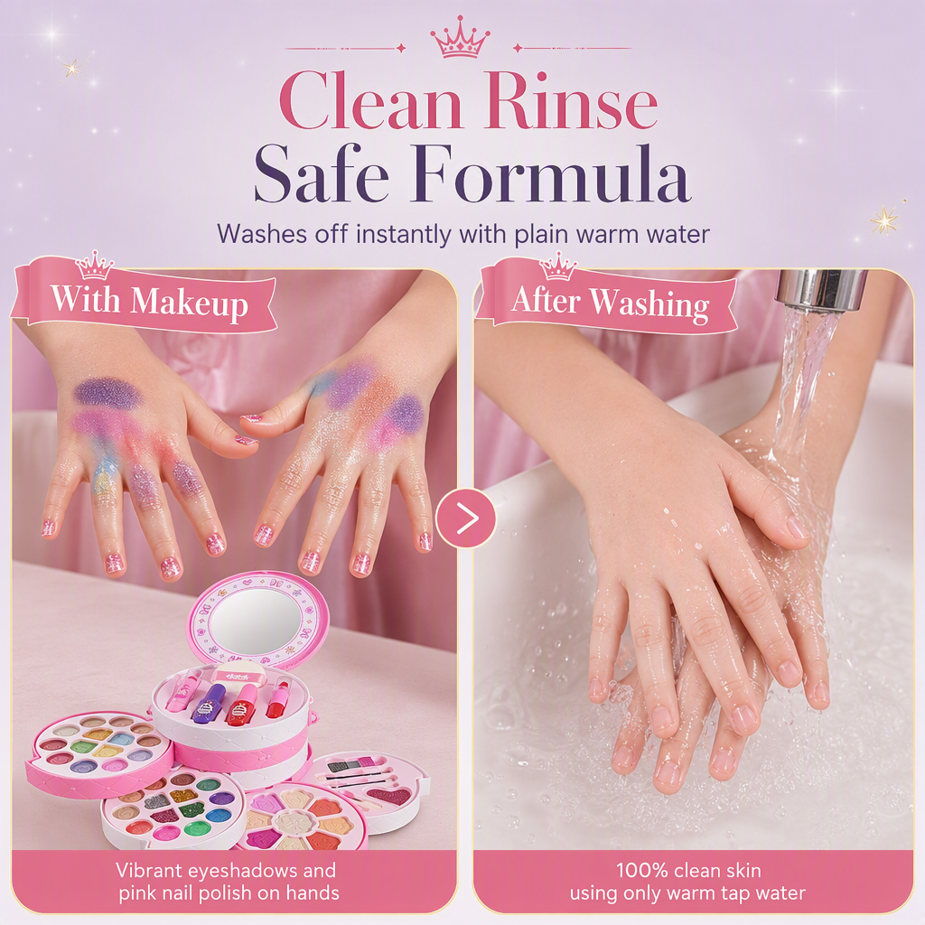 🎅Gift Idea-50% OFF!💄Washable Kids Princess Makeup Toy Set – Safe Non-Irritating Formula, Expandable Revolving Trays & Portable Shoulder Handbag Case🎀