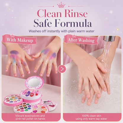 🎅Gift Idea-50% OFF!💄Washable Kids Princess Makeup Toy Set – Safe Non-Irritating Formula, Expandable Revolving Trays & Portable Shoulder Handbag Case🎀