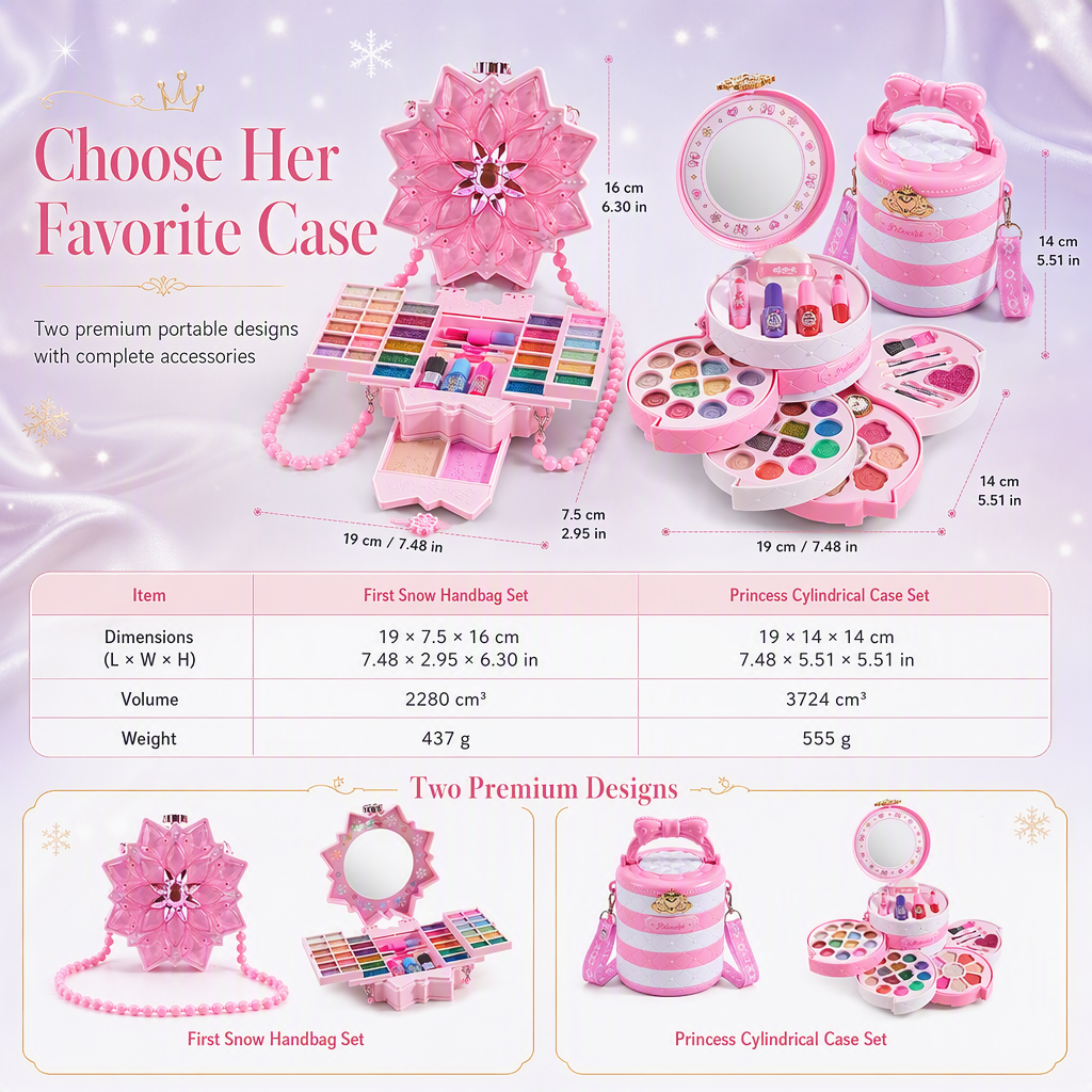 🎅Gift Idea-50% OFF!💄Washable Kids Princess Makeup Toy Set – Safe Non-Irritating Formula, Expandable Revolving Trays & Portable Shoulder Handbag Case🎀