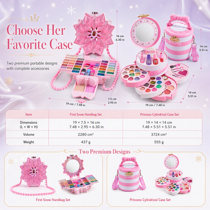 🎅Gift Idea-50% OFF!💄Washable Kids Princess Makeup Toy Set – Safe Non-Irritating Formula, Expandable Revolving Trays & Portable Shoulder Handbag Case🎀