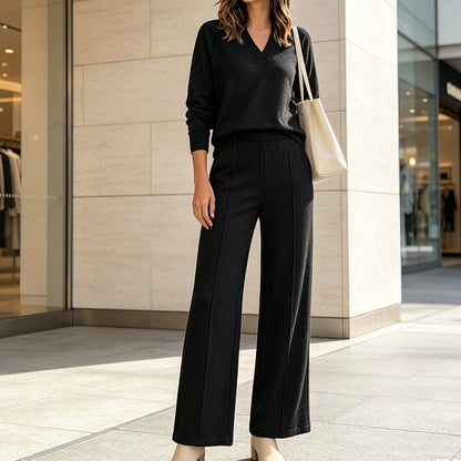🌹LIMITED-TIME 70% OFF! 🌹Women's 2 Piece Outfits V Neck Lounge Set | Raglan Long Sleeve Top & Wide Leg Pants