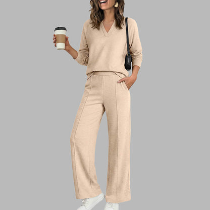 🌹LIMITED-TIME 70% OFF! 🌹Women's 2 Piece Outfits V Neck Lounge Set | Raglan Long Sleeve Top & Wide Leg Pants