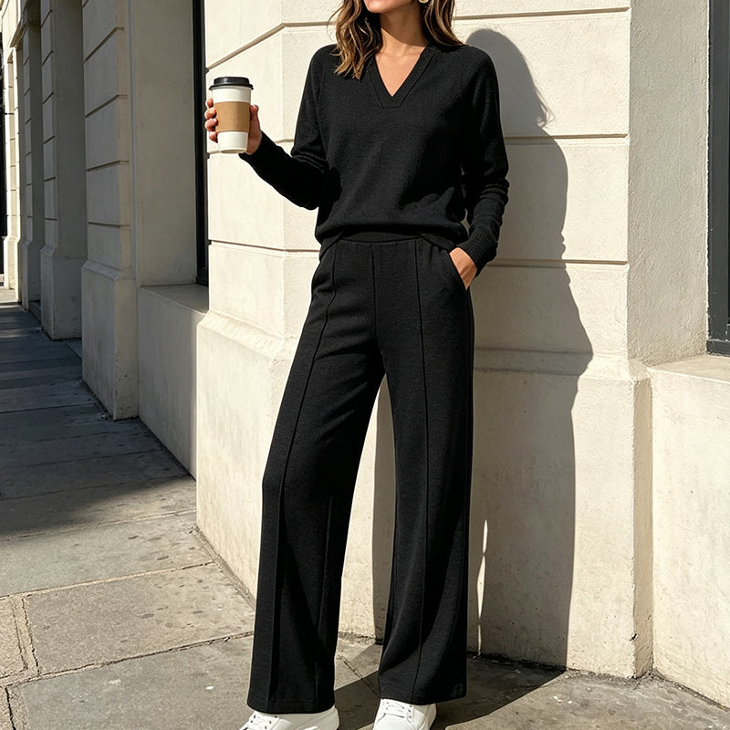 🌹LIMITED-TIME 70% OFF! 🌹Women's 2 Piece Outfits V Neck Lounge Set | Raglan Long Sleeve Top & Wide Leg Pants
