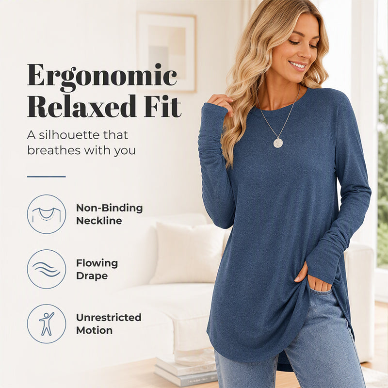 ✨Best Seller-50% OFF💐Women's Casual Crewneck Long Sleeve Top With Thumb Holes and Curved Hem
