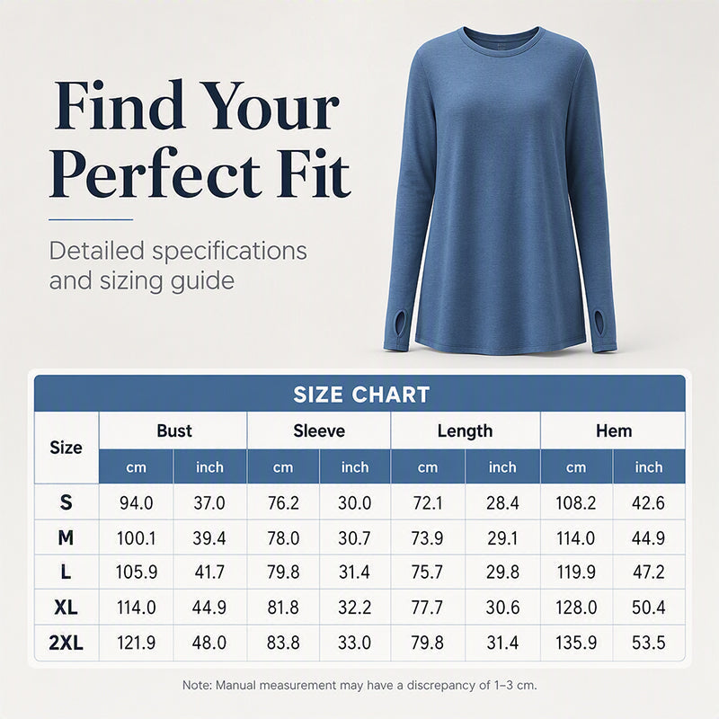✨Best Seller-50% OFF💐Women's Casual Crewneck Long Sleeve Top With Thumb Holes and Curved Hem