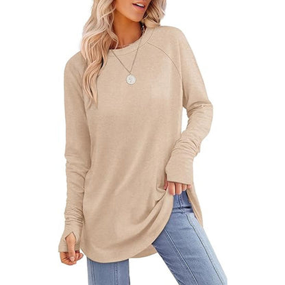 ✨Best Seller-50% OFF💐Women's Casual Crewneck Long Sleeve Top With Thumb Holes and Curved Hem