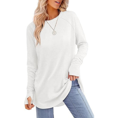 ✨Best Seller-50% OFF💐Women's Casual Crewneck Long Sleeve Top With Thumb Holes and Curved Hem