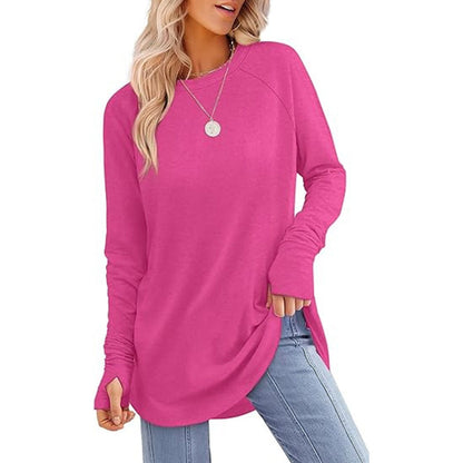 ✨Best Seller-50% OFF💐Women's Casual Crewneck Long Sleeve Top With Thumb Holes and Curved Hem
