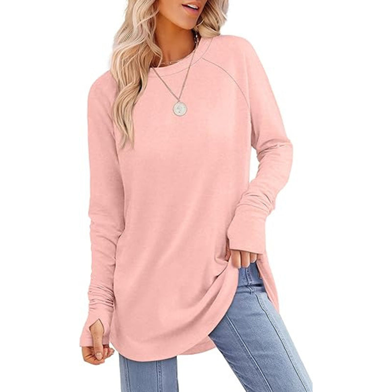 ✨Best Seller-50% OFF💐Women's Casual Crewneck Long Sleeve Top With Thumb Holes and Curved Hem
