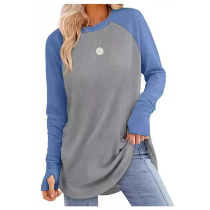 ✨Best Seller-50% OFF💐Women's Casual Crewneck Long Sleeve Top With Thumb Holes and Curved Hem