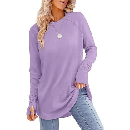 ✨Best Seller-50% OFF💐Women's Casual Crewneck Long Sleeve Top With Thumb Holes and Curved Hem