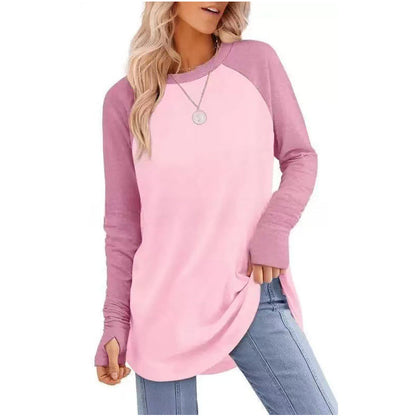 ✨Best Seller-50% OFF💐Women's Casual Crewneck Long Sleeve Top With Thumb Holes and Curved Hem