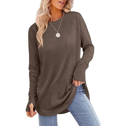 ✨Best Seller-50% OFF💐Women's Casual Crewneck Long Sleeve Top With Thumb Holes and Curved Hem
