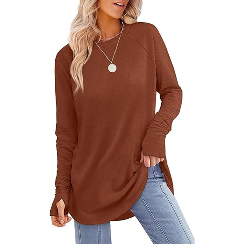 ✨Best Seller-50% OFF💐Women's Casual Crewneck Long Sleeve Top With Thumb Holes and Curved Hem
