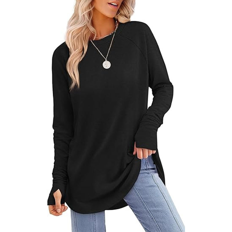 ✨Best Seller-50% OFF💐Women's Casual Crewneck Long Sleeve Top With Thumb Holes and Curved Hem