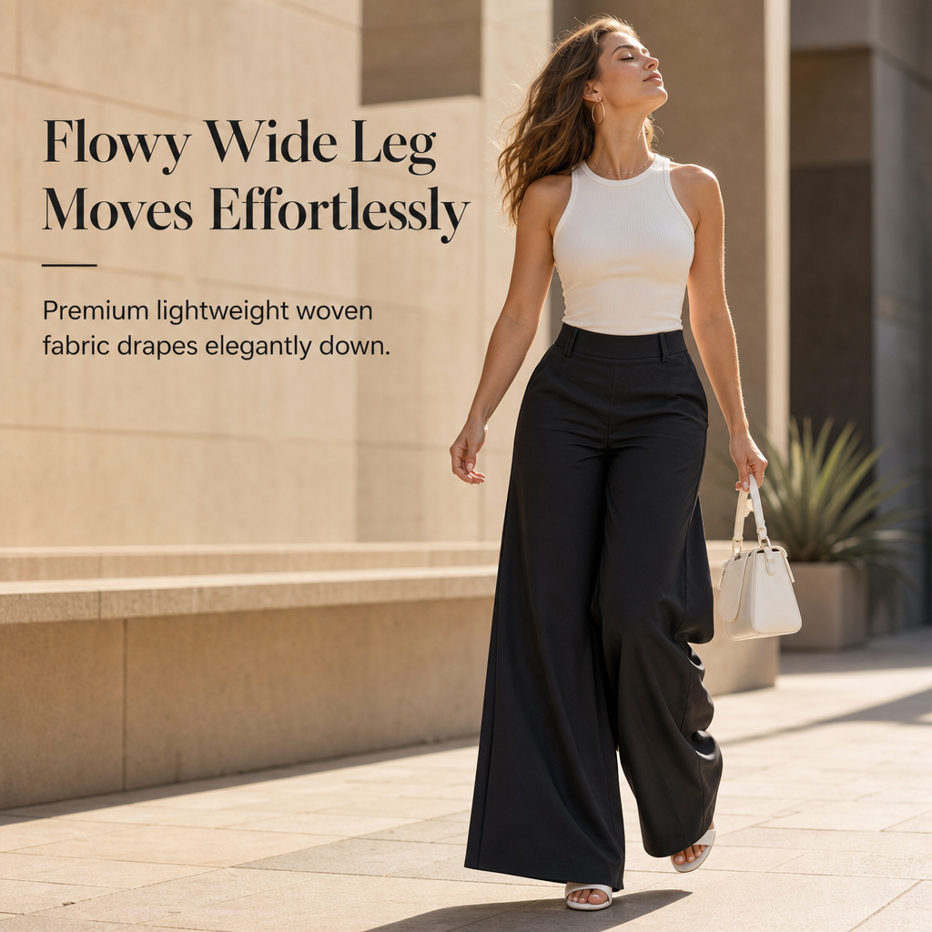 ⏳LAST DAY SALE ONLY ￡16.99!!👖 Women's Casual High Waisted Wide Leg Tailored Pants with Flowy Drape