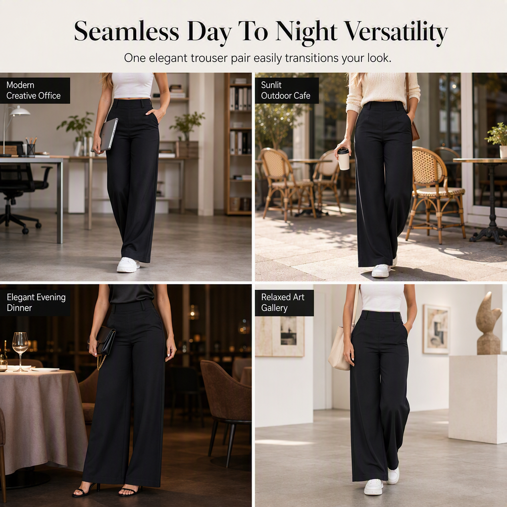 ⏳LAST DAY SALE ONLY ￡16.99!!👖 Women's Casual High Waisted Wide Leg Tailored Pants with Flowy Drape