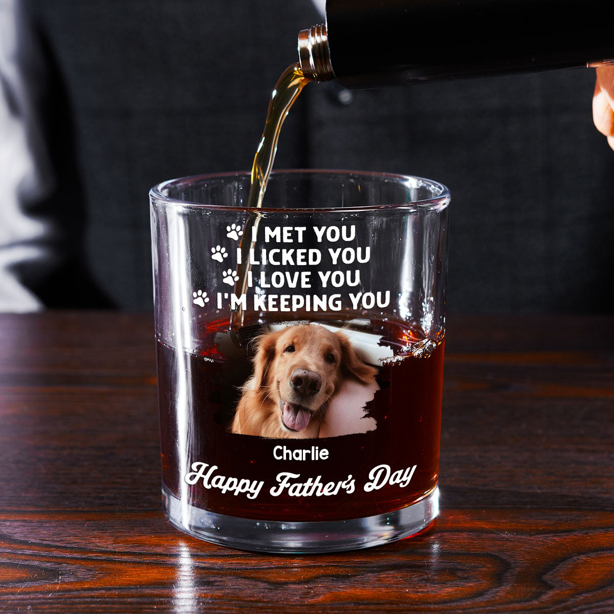 Retro Dog Sleeping Lick You Photo - Personalized Whiskey Glass