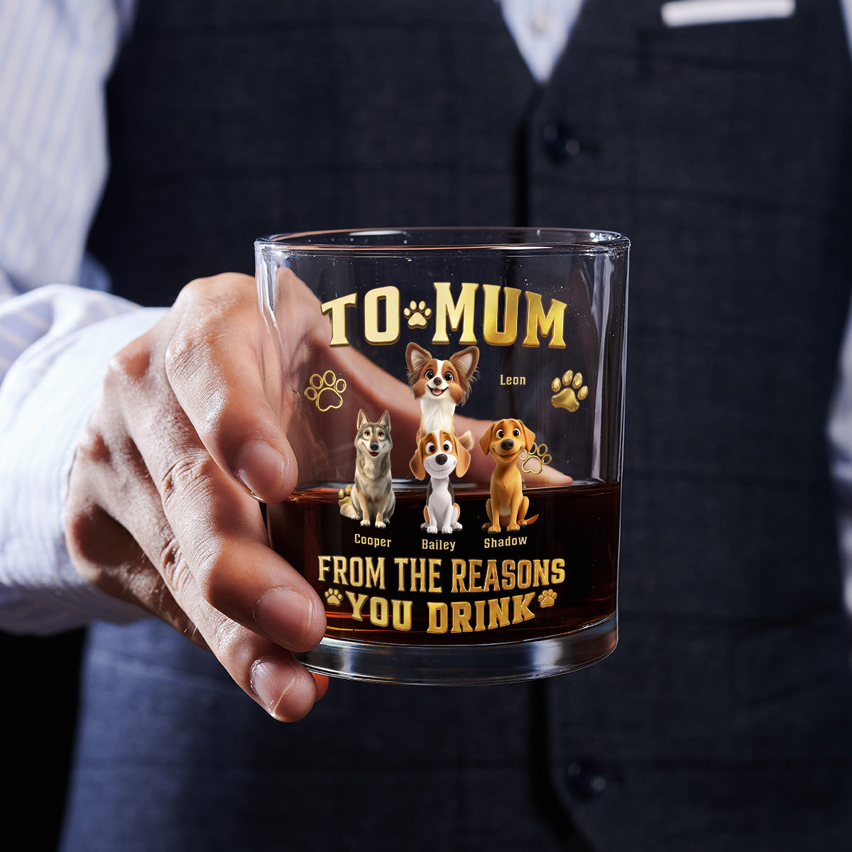 The Reasons You Drink - Personalized 3D Effect Whiskey Glass