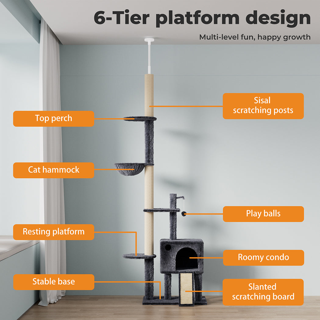 Floor-to-Ceiling Cat Tree Scratching Condo