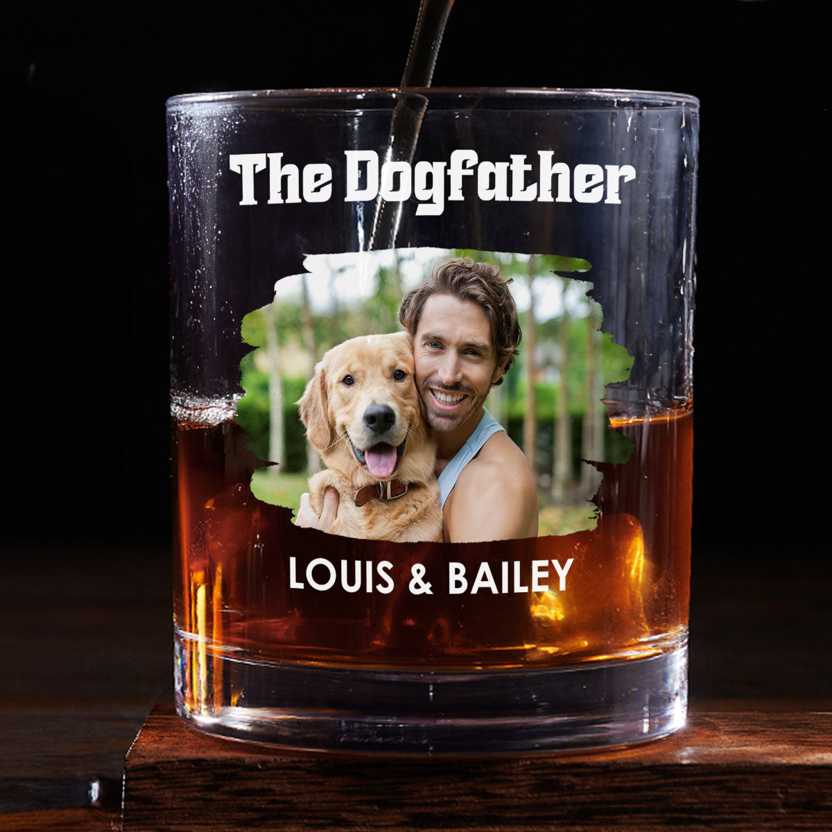 The Dogfather Version 2 Photo - Personalized Whiskey Glass