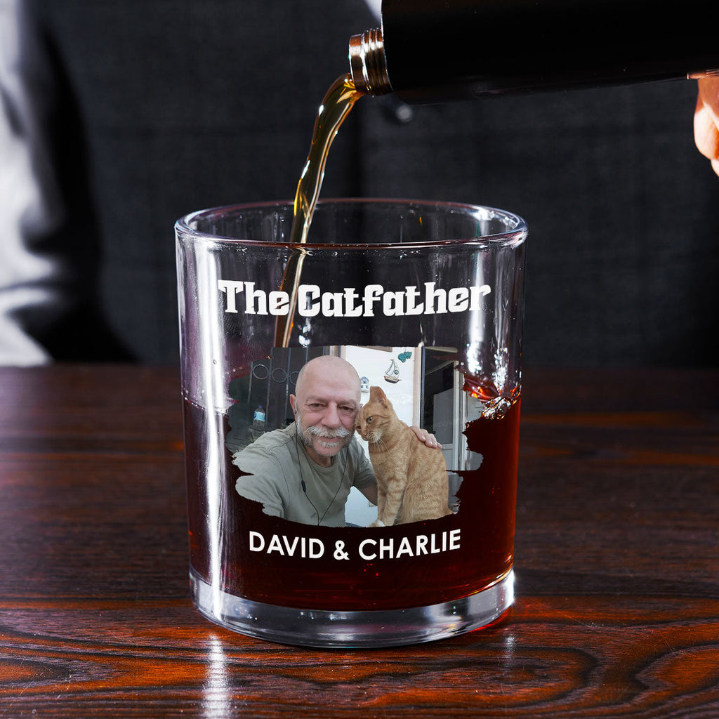 The Catfather Cartoon Version 2 Photo - Personalized Whiskey Glass