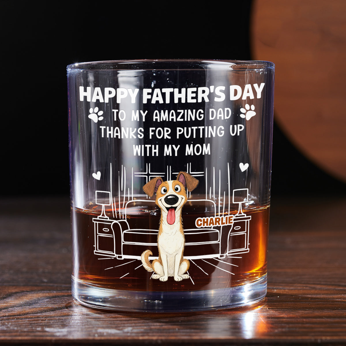 Custom Father's Day Birthday Drinkware Gifts For Dog Dad • Putting Up My Shit Daddy - Personalized Whiskey Glass