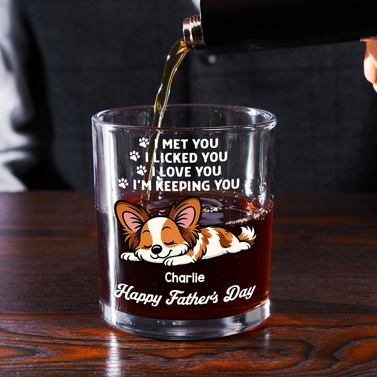 Retro Dog Sleeping Lick You - Personalized Whiskey Glass