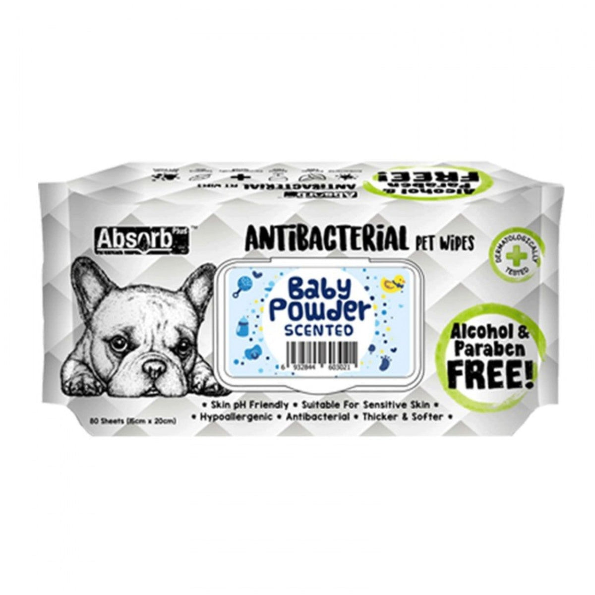 Absorb Plus Antibacterial Pet Wipes 80 Sheets 20 X 15cm