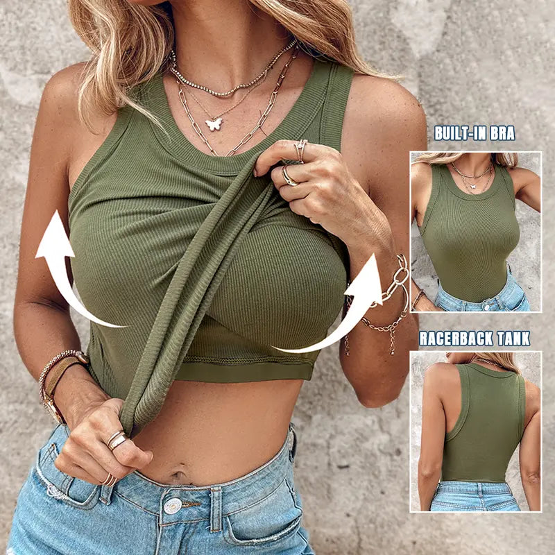 💖LAST DAY SPECIAL PRICE: ￡9.99!!💖Ribbed Stretchy Tank Top with Shelf Bra