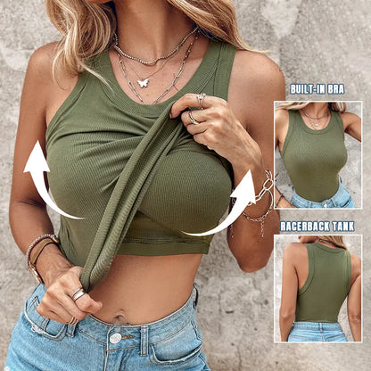 💖LAST DAY SPECIAL PRICE: ￡9.99!!💖Ribbed Stretchy Tank Top with Shelf Bra