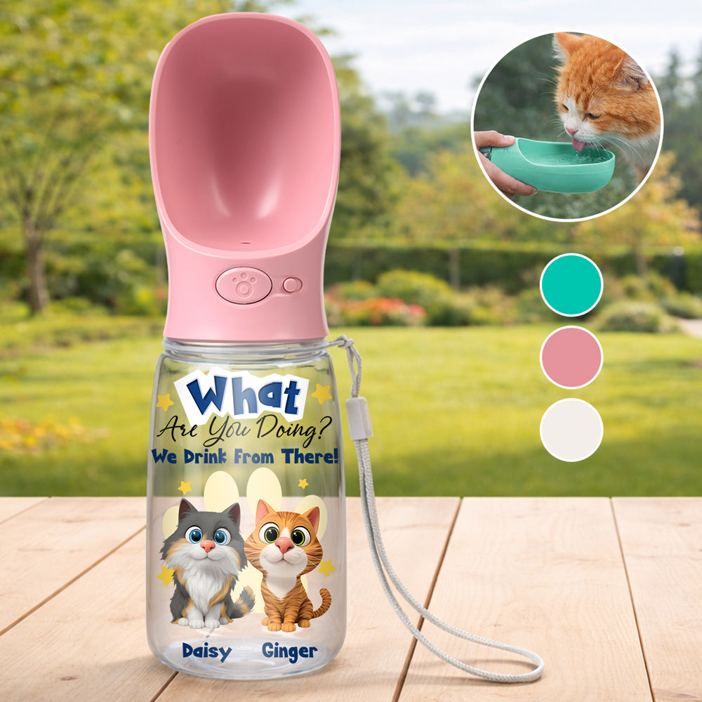 We Drink From There Ver Cat - Personalized Pet Water Bottle With Drinking Feeder