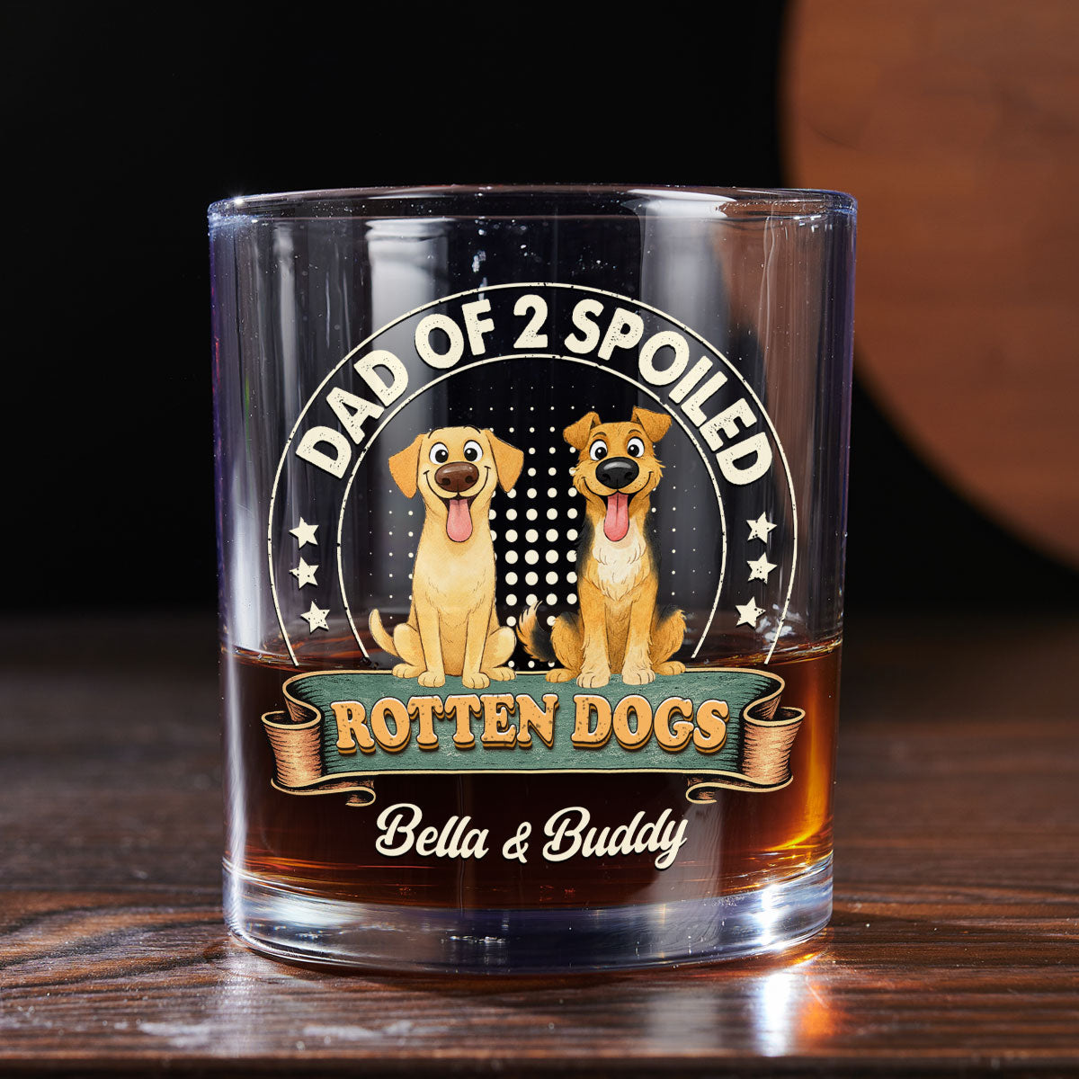 Stylized Funny Rotten Dogs - Personalized Whiskey Glass