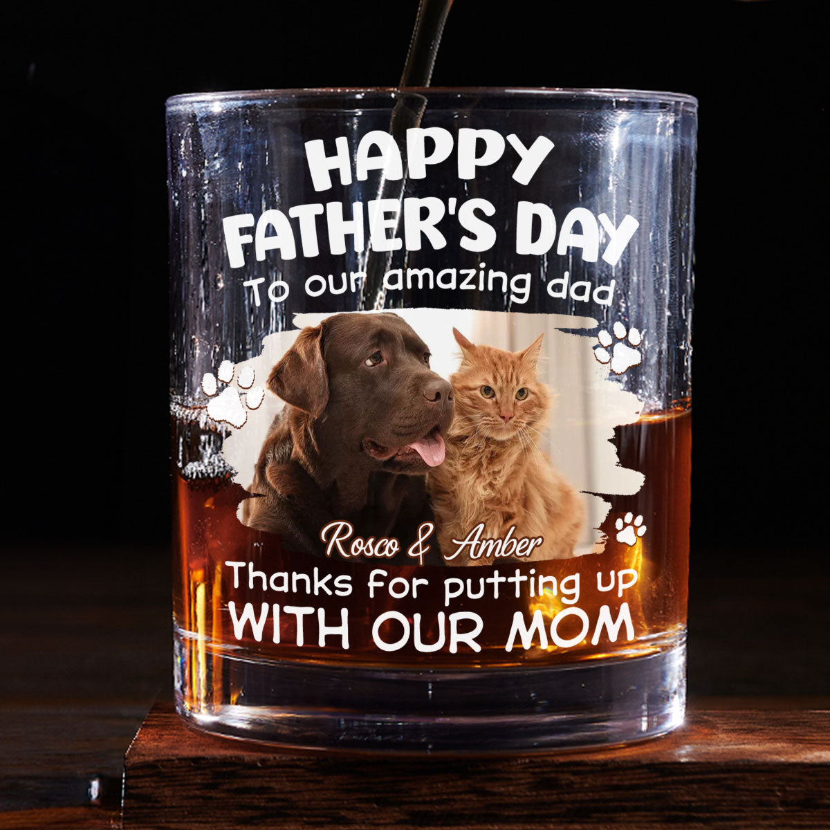 Putting Up With Funny Dad Ver Pet Photo - Personalized Whiskey Glass