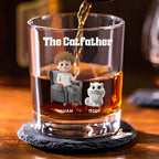 The Catfather Cartoon Version 2 - Personalized Whiskey Glass