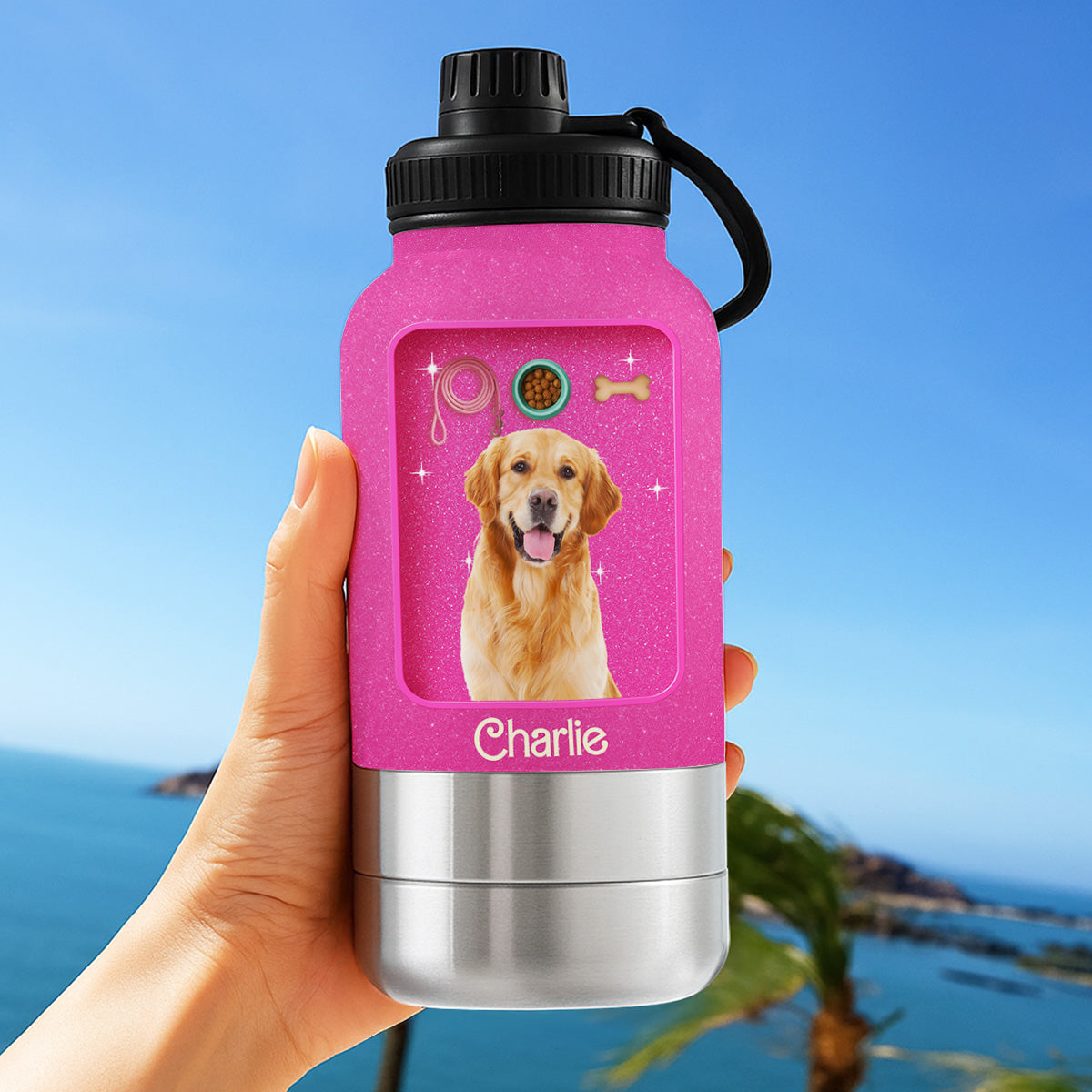 Best Dog Mom Photo - Personalized 30oz Water Bottle With Pet Bowl