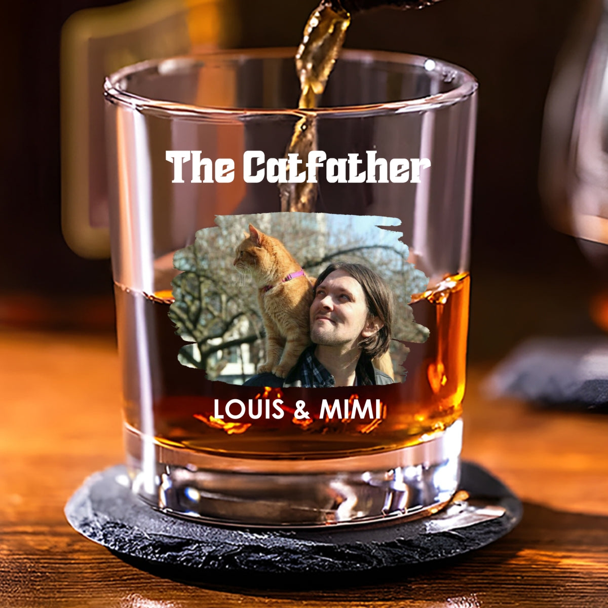 The Catfather Cartoon Version 2 Photo - Personalized Whiskey Glass
