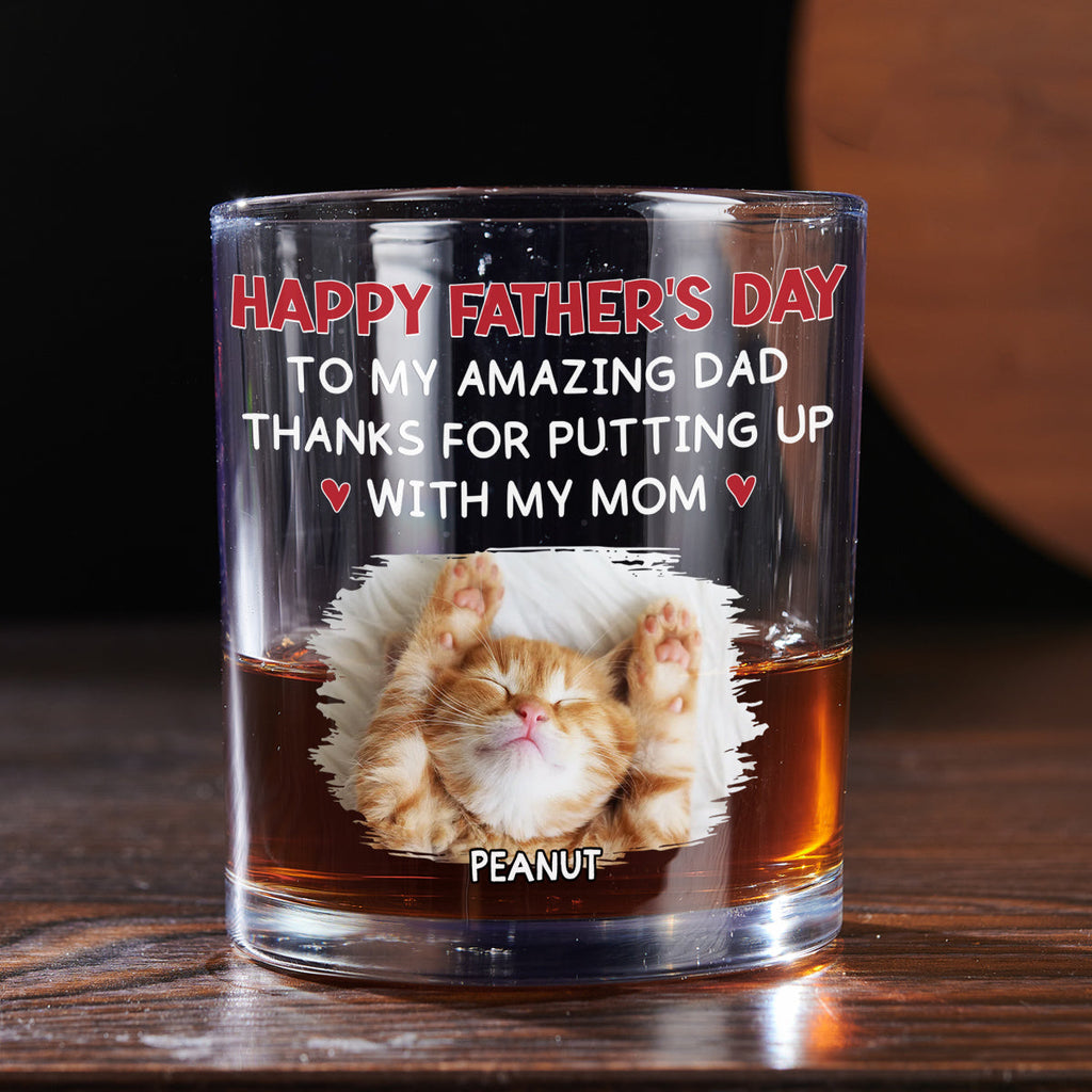Putting Up With Cat Mom Mum Photo - Personalized Whiskey Glass