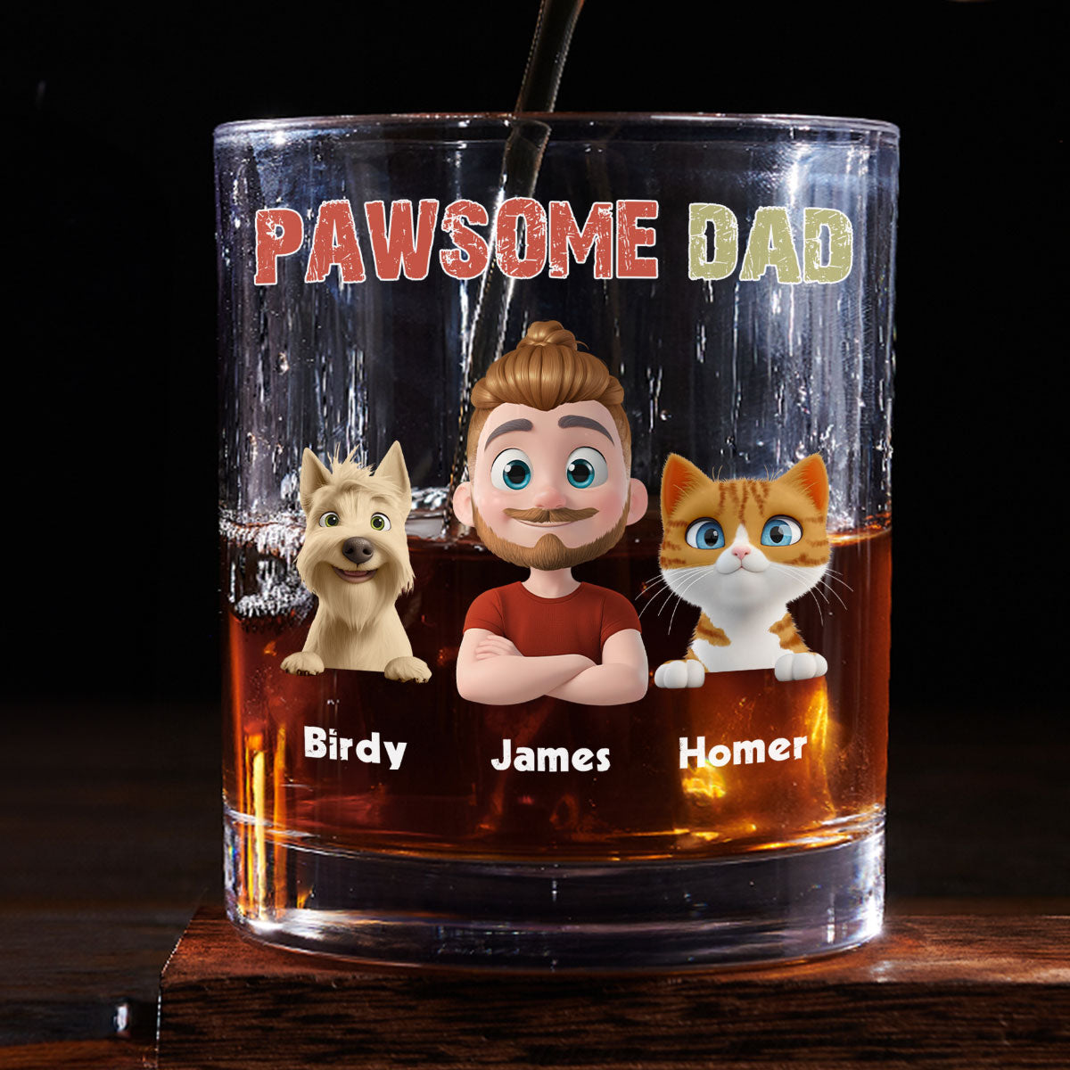 Pawsome Dad Version 2 - Personalized Whiskey Glass