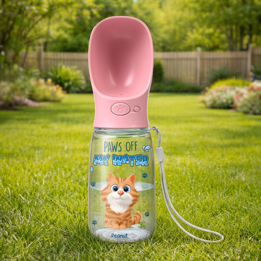 Paws Off My Water Ver Cat - Personalized Pet Water Bottle With Drinking Feeder
