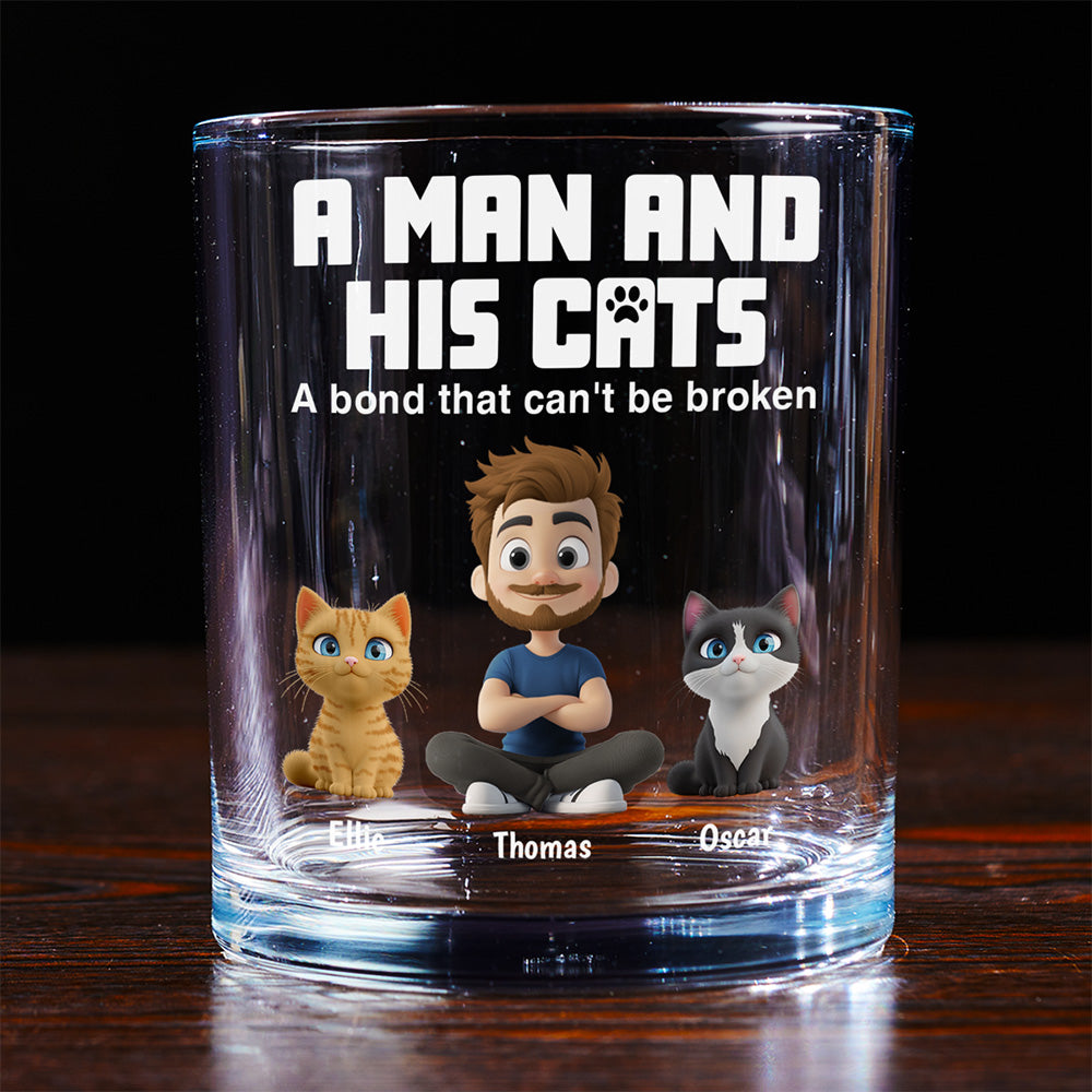A Man And His Cats - Personalized Whiskey Glass