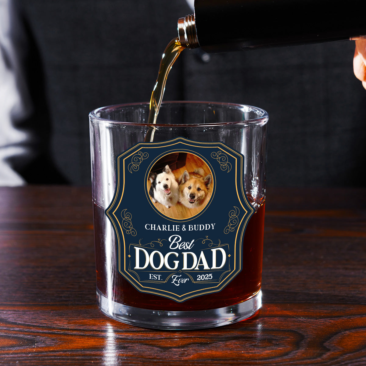 Dog Dad Est Photo - Personalized Engraved Whiskey Glass