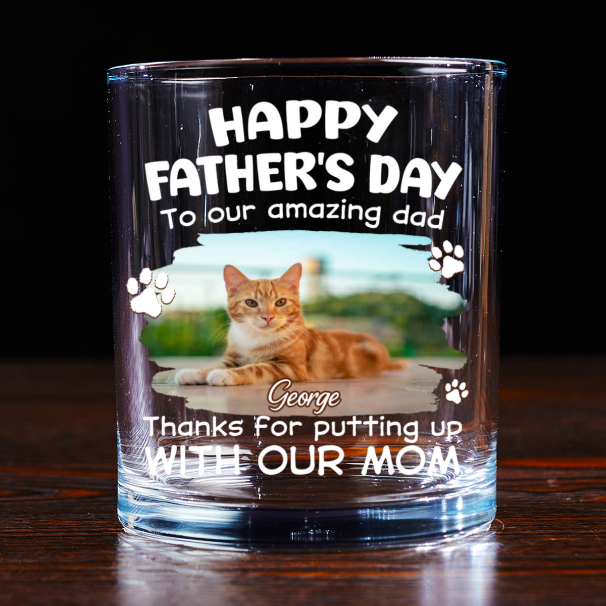 Putting Up With Funny Dad Ver Pet Photo - Personalized Whiskey Glass